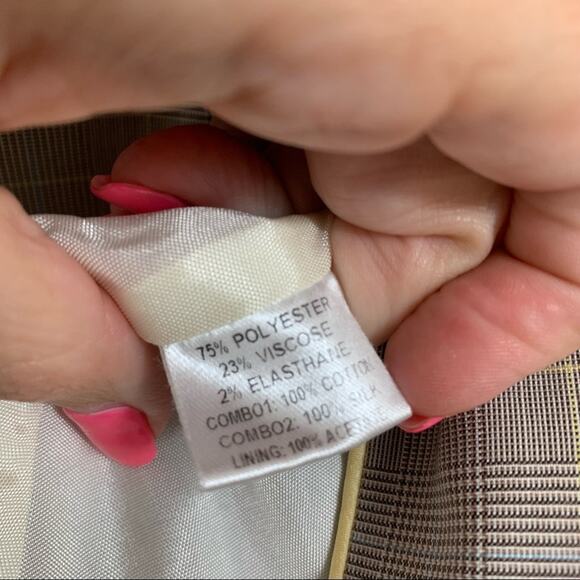 Rebecca Taylor Glen Plaid Brown/Yellow/White Five Button Blazer - Picture 3 of 4